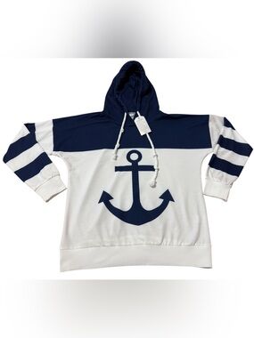 Exclusive Women Nautical Anchor Hoodie - White & Navy Size:M (NWT)